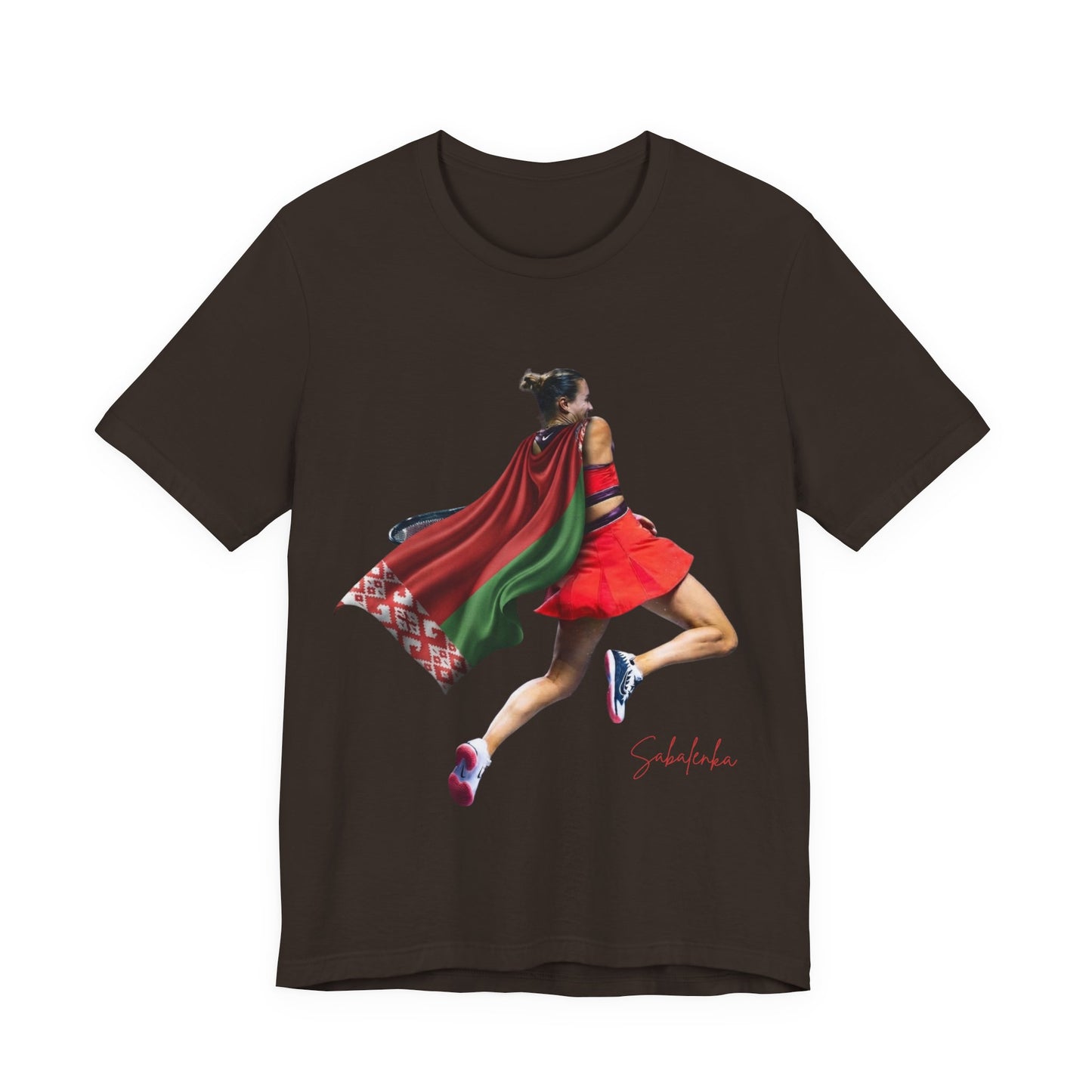 Runner Superhero Sabalenka T‑Shirt — Empowering Female Athlete Tee with Cape Graphic