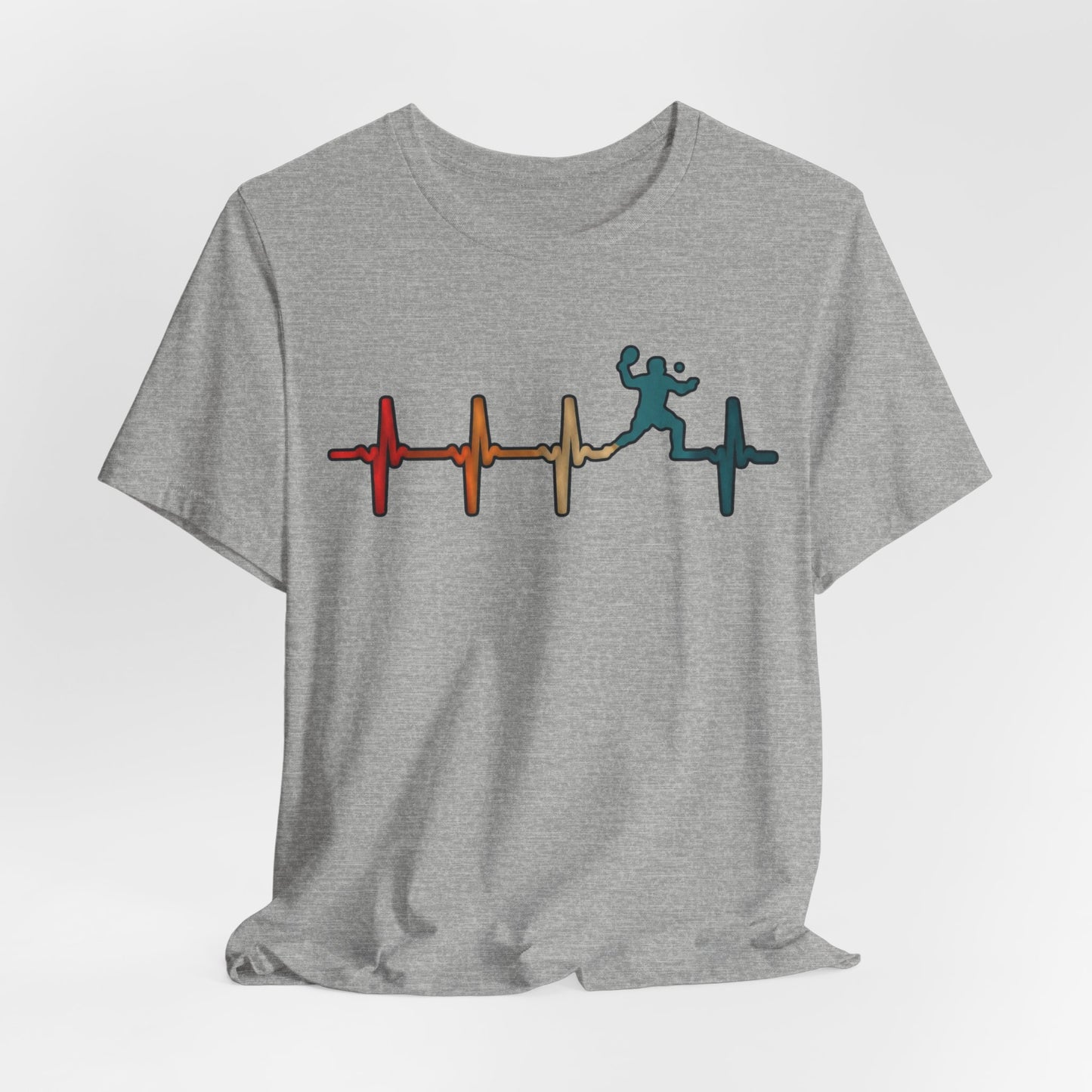 Heartbeat Tennis T‑Shirt — Colorful Surf Pulse Graphic Tee