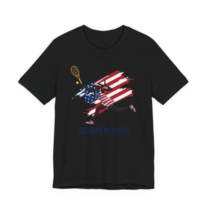 US Open 2026 Tennis T‑Shirt — American Flag Tennis Player Graphic Tee