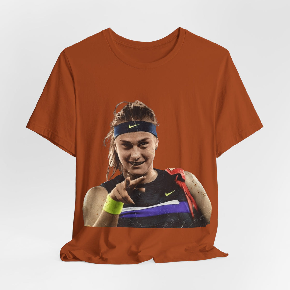 Tennis Player Sabalenka Graphic Tee — Pointing Victory Photo T‑Shirt