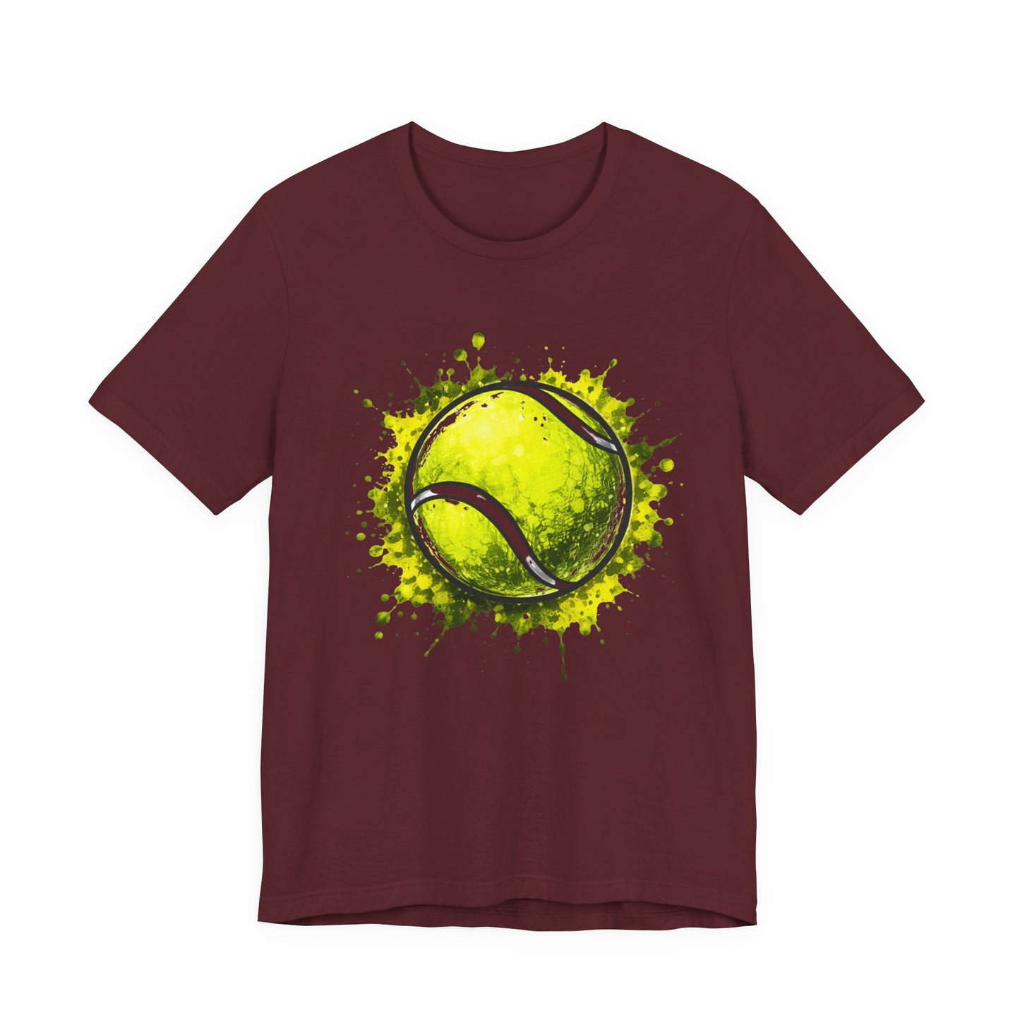 Tennis Tee — Watercolor Ball & Cartoon Player Short Sleeve Shirt
