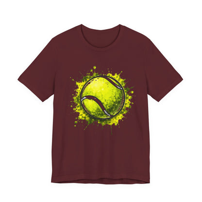 Tennis Tee — Watercolor Ball & Cartoon Player Short Sleeve Shirt
