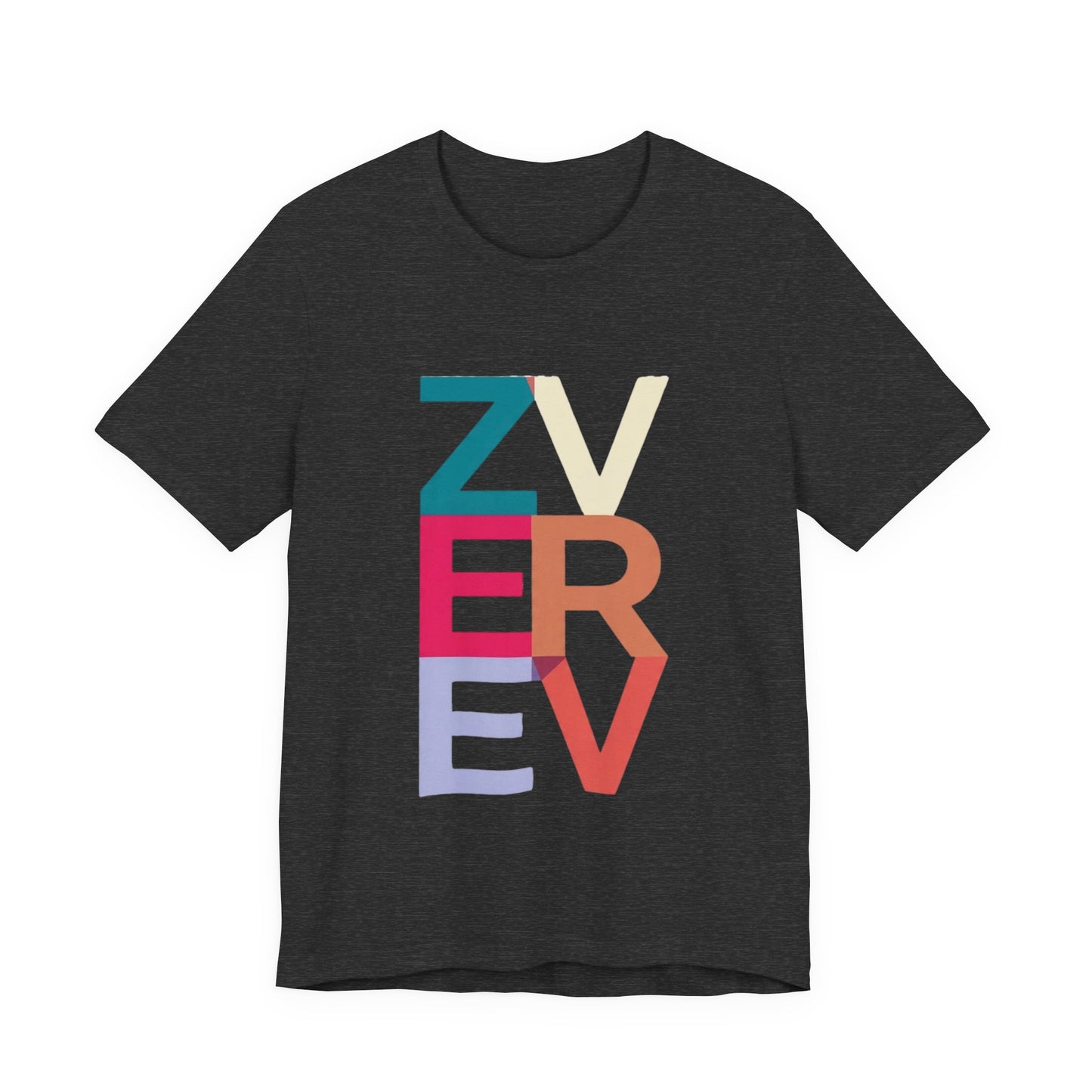 Retro Colorblock 'ZVEREV' Graphic Tee — Modern Minimalist Lettering Shirt