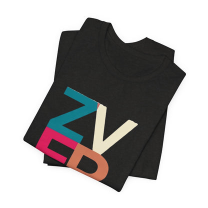 Retro Colorblock 'ZVEREV' Graphic Tee — Modern Minimalist Lettering Shirt