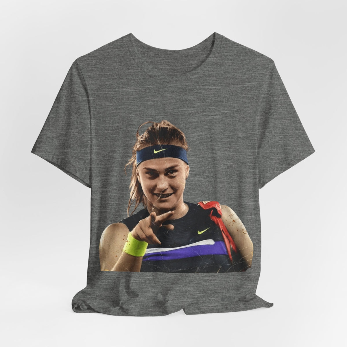 Tennis Player Sabalenka Graphic Tee — Pointing Victory Photo T‑Shirt
