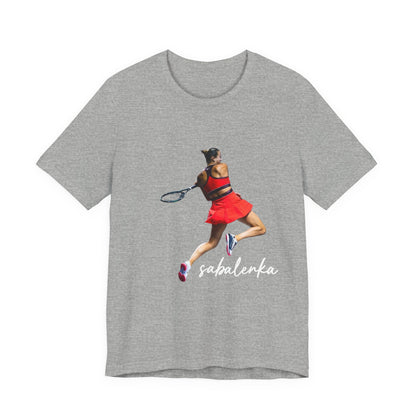 Tennis Player Sabalenka Graphic Tee — Women’s Red Dress Tennis Apparel