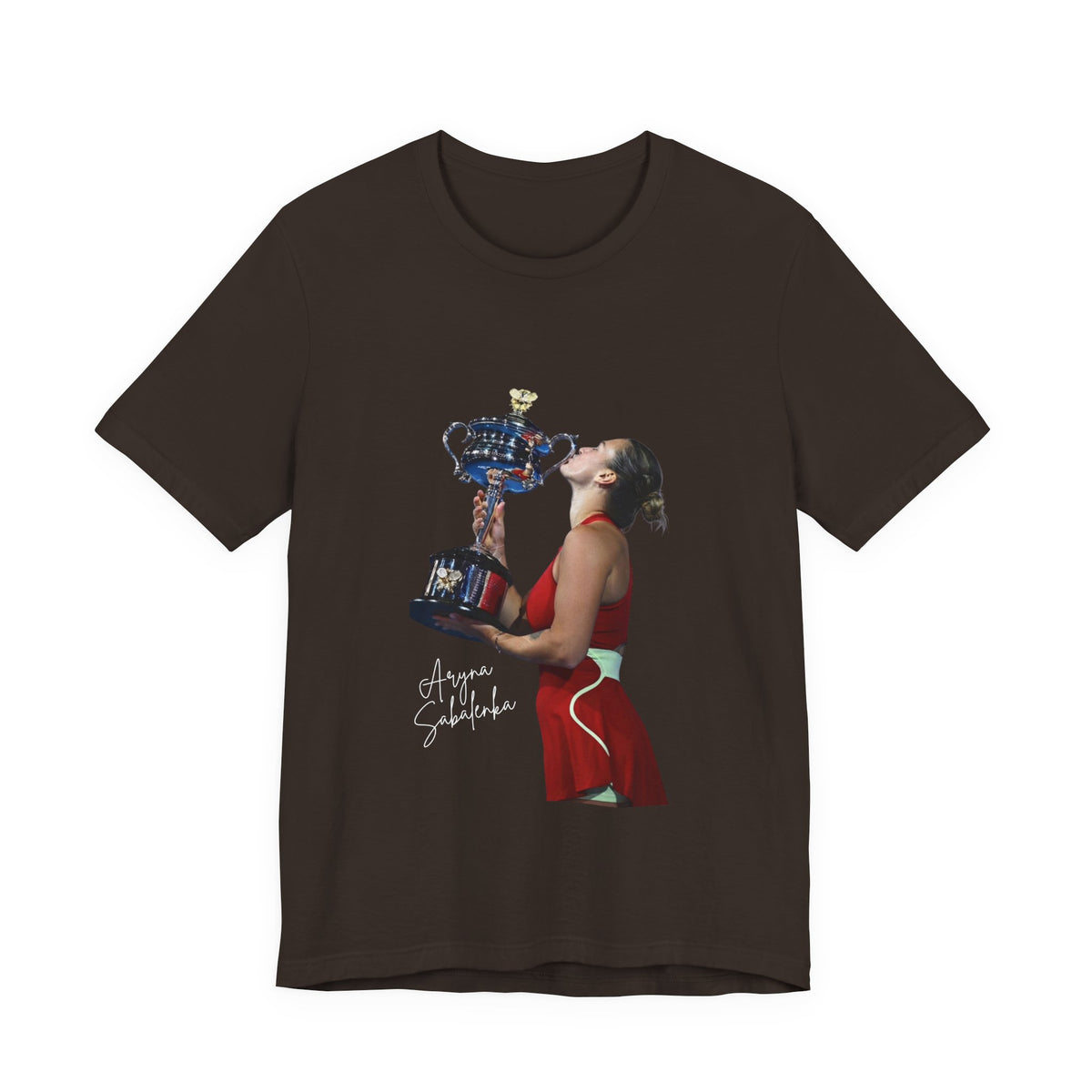 Tennis Champion Sabalenka — Woman Kissing Trophy Graphic T-Shirt