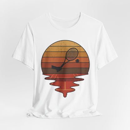 Retro Tennis Sunset Tee — Vintage Racket & Ball Graphic T‑Shirt