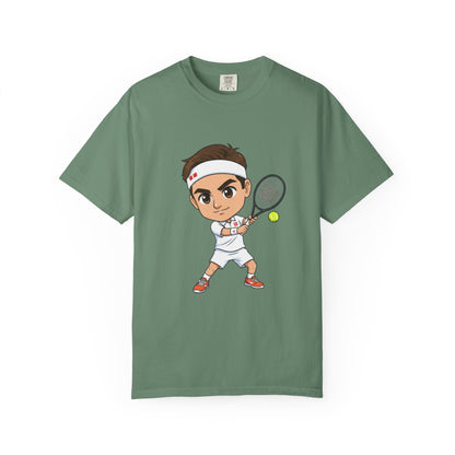 Federer Cartoon Tennis T-Shirt — Retro Athlete Graphic Tee