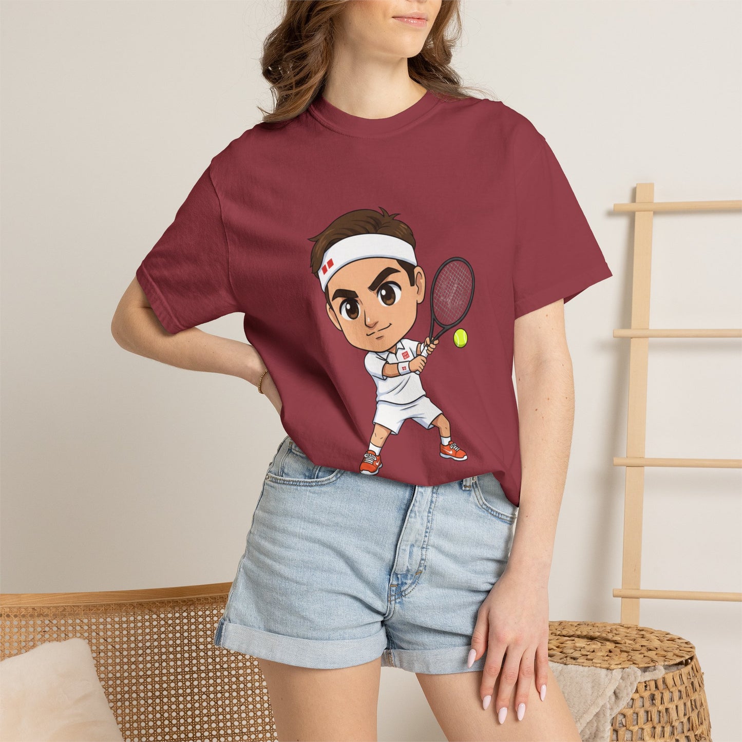 Federer Cartoon Tennis T-Shirt — Retro Athlete Graphic Tee