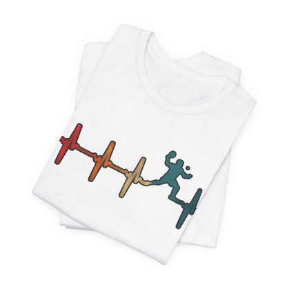 Heartbeat Tennis T‑Shirt — Colorful Surf Pulse Graphic Tee