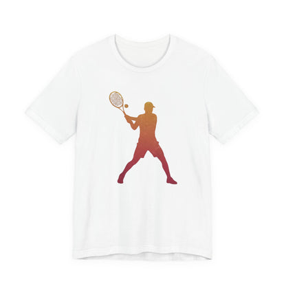 Tennis Player Silhouette Tee — Sunset Racket Graphic Shirt