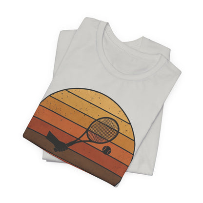 Retro Tennis Sunset Tee — Vintage Racket & Ball Graphic T‑Shirt
