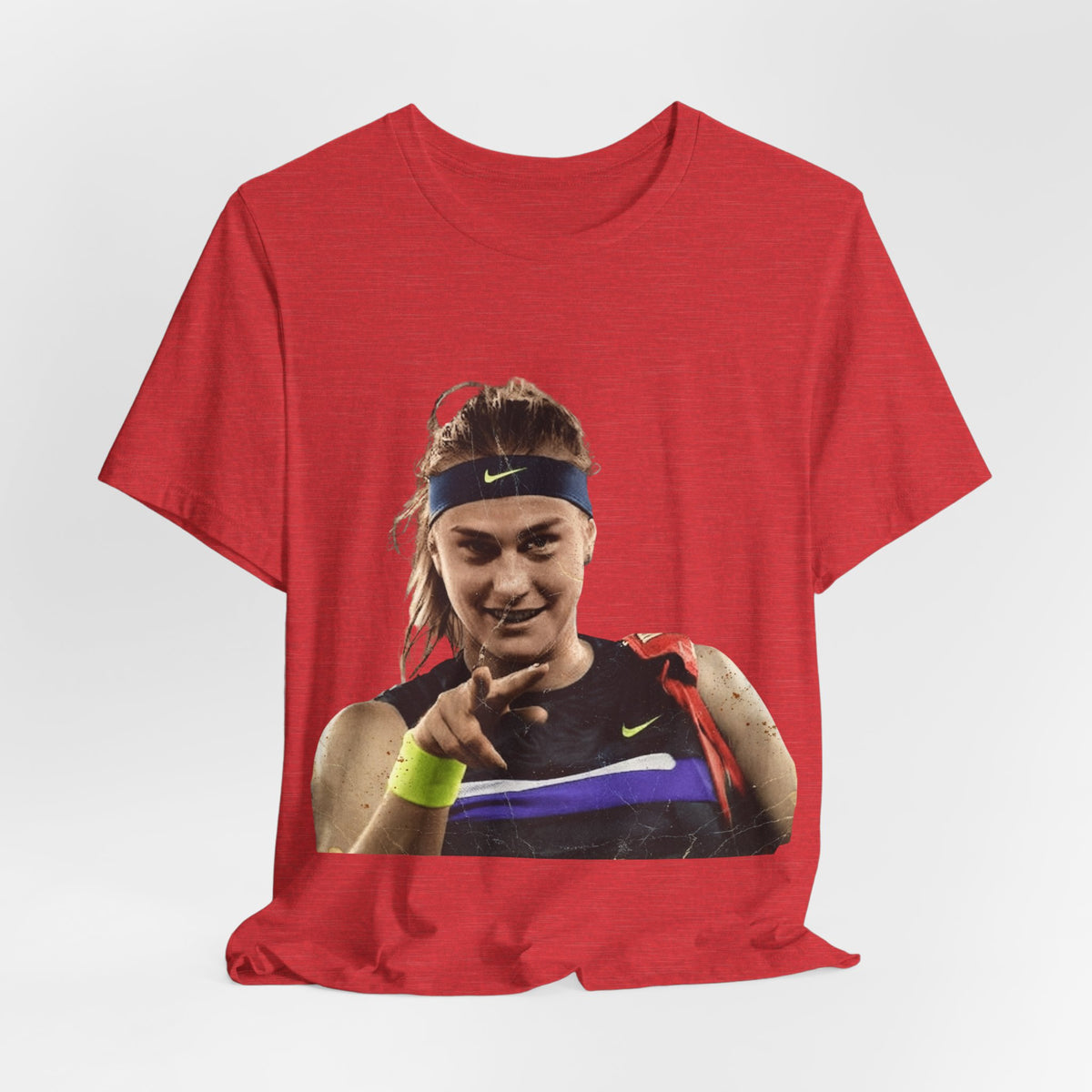 Tennis Player Sabalenka Graphic Tee — Pointing Victory Photo T‑Shirt