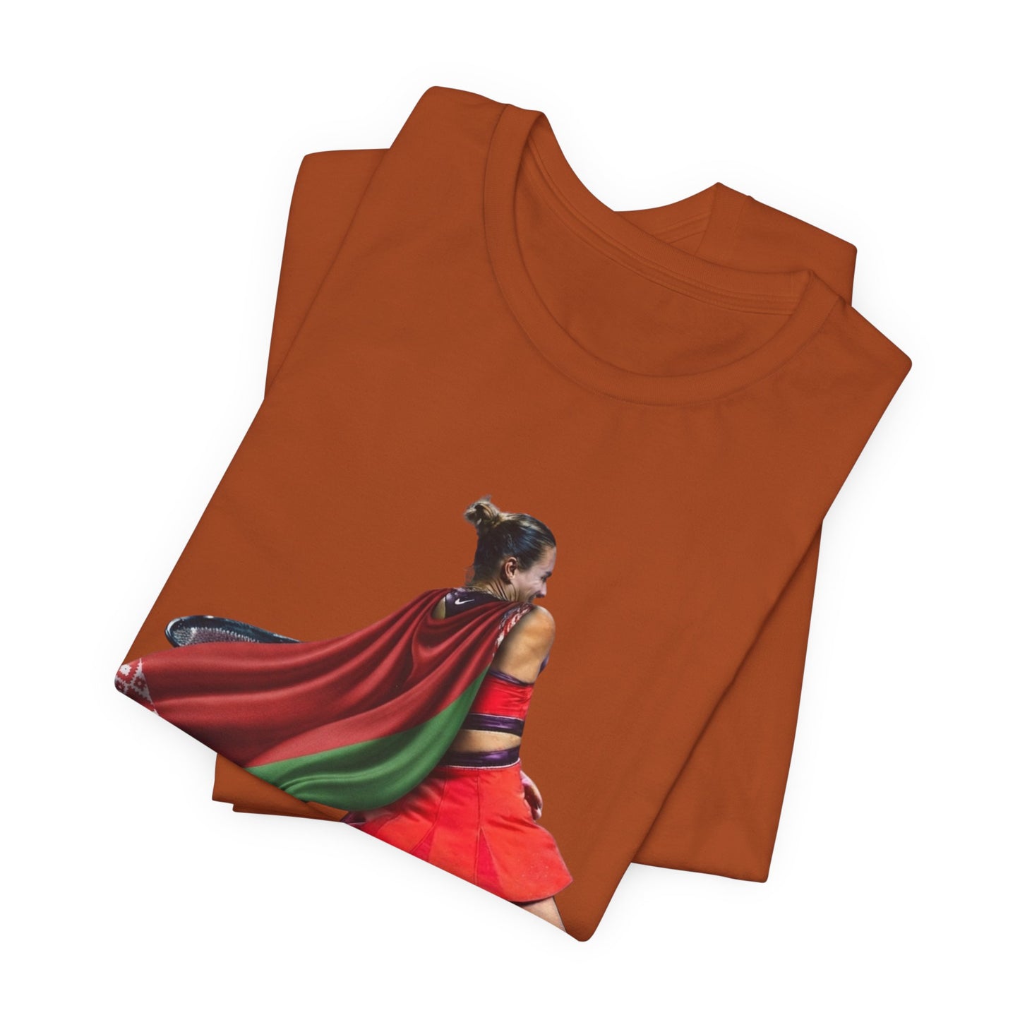 Runner Superhero Sabalenka T‑Shirt — Empowering Female Athlete Tee with Cape Graphic