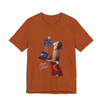 Tennis Champion Sabalenka — Woman Kissing Trophy Graphic T-Shirt