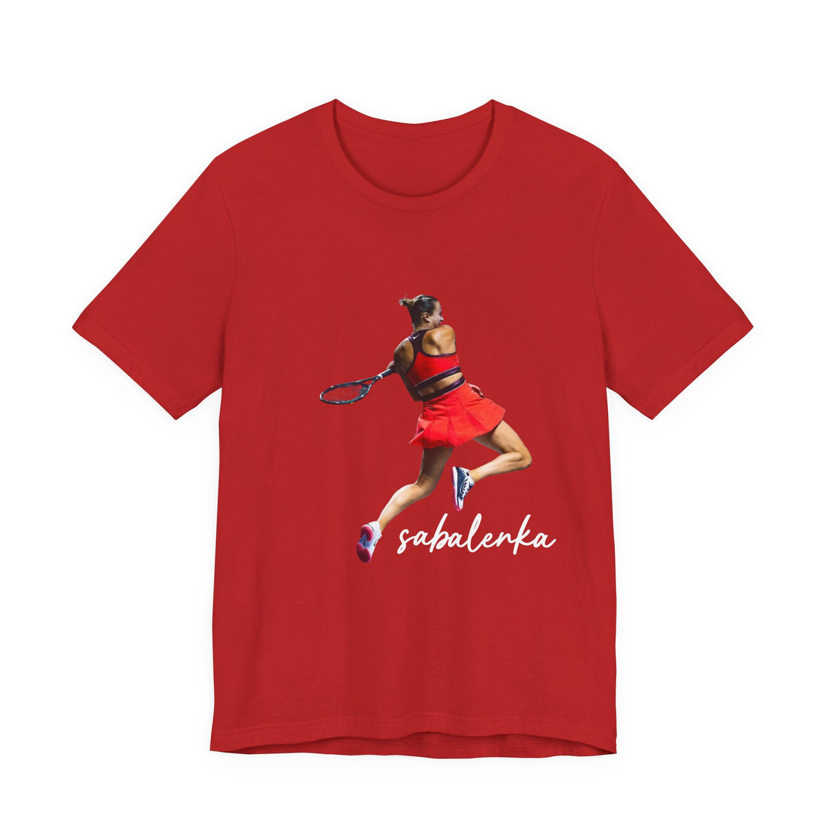 Tennis Player Sabalenka Graphic Tee — Women’s Red Dress Tennis Apparel