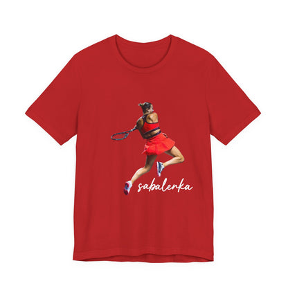 Tennis Player Sabalenka Graphic Tee — Women’s Red Dress Tennis Apparel