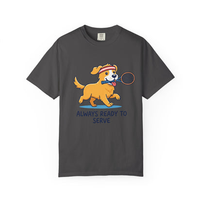 T-Shirt — "Always Ready to Serve" Golden Retriever Tennis Dog Graphic