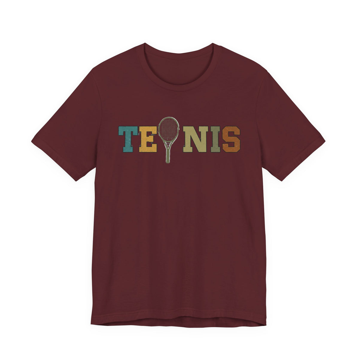 Tennis Retro Graphic Tee — Vintage Racket Lettering Shirt
