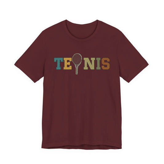 Tennis Retro Graphic Tee — Vintage Racket Lettering Shirt