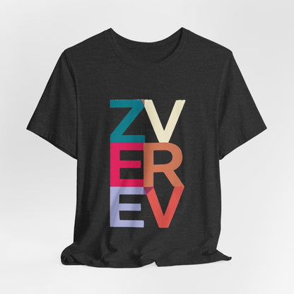 Retro Colorblock 'ZVEREV' Graphic Tee — Modern Minimalist Lettering Shirt