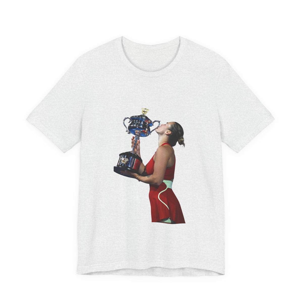 Tennis Champion Sabalenka — Woman Kissing Trophy Graphic T-Shirt