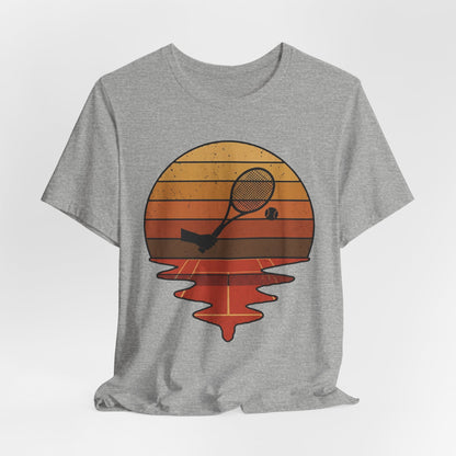 Retro Tennis Sunset Tee — Vintage Racket & Ball Graphic T‑Shirt