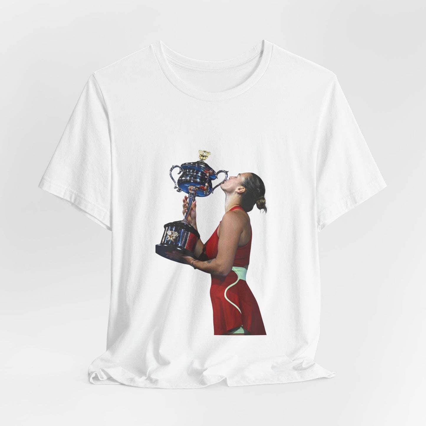 Tennis Champion Sabalenka — Woman Kissing Trophy Graphic T-Shirt