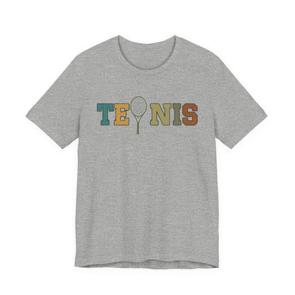 Tennis Retro Graphic Tee — Vintage Racket Lettering Shirt