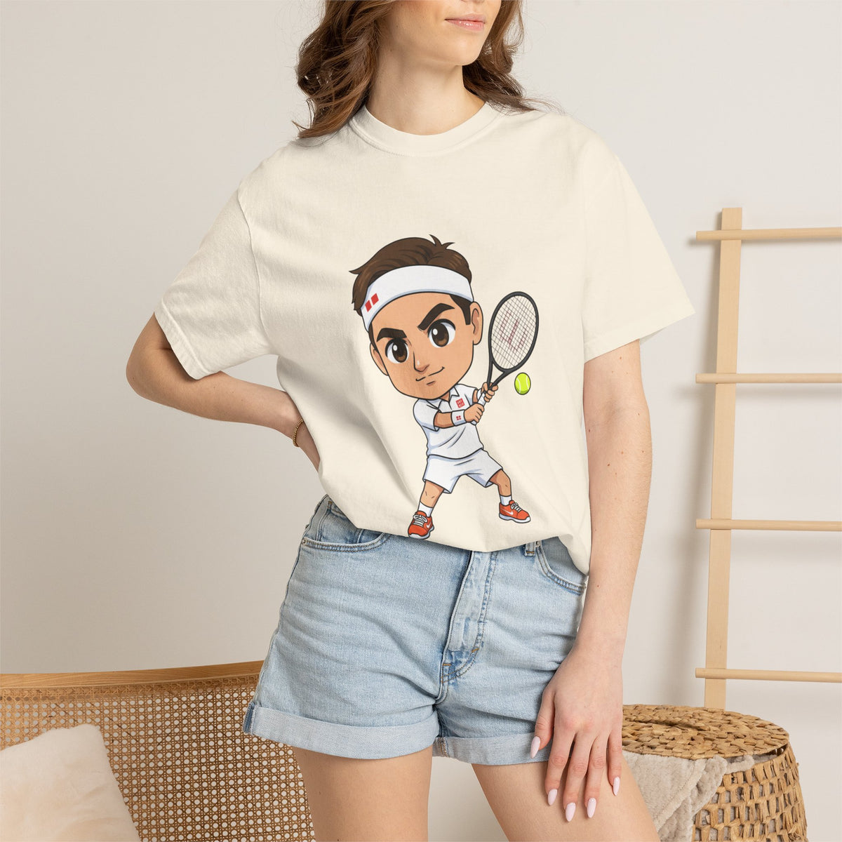 Federer Cartoon Tennis T-Shirt — Retro Athlete Graphic Tee