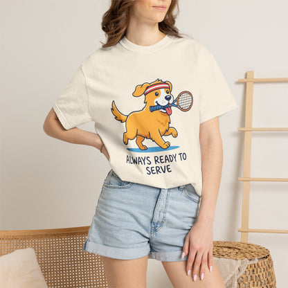 T-Shirt — "Always Ready to Serve" Golden Retriever Tennis Dog Graphic