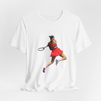 Tennis Player Sabalenka Graphic Tee — Women’s Red Dress Tennis Apparel