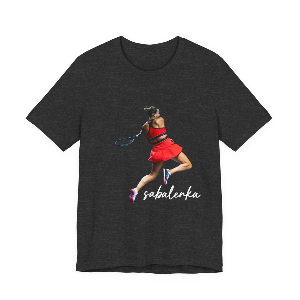 Tennis Player Sabalenka Graphic Tee — Women’s Red Dress Tennis Apparel