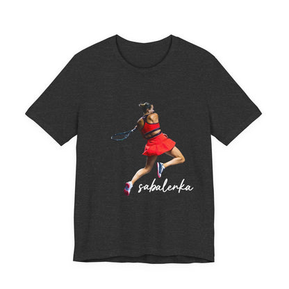 Tennis Player Sabalenka Graphic Tee — Women’s Red Dress Tennis Apparel