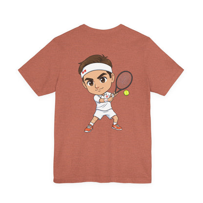 Tennis Tee — Watercolor Ball & Cartoon Player Short Sleeve Shirt