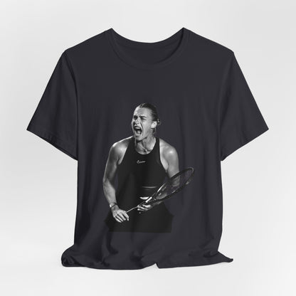 Tennis Player Sabalenka Graphic Tee — Energetic Champion Tennis T‑Shirt