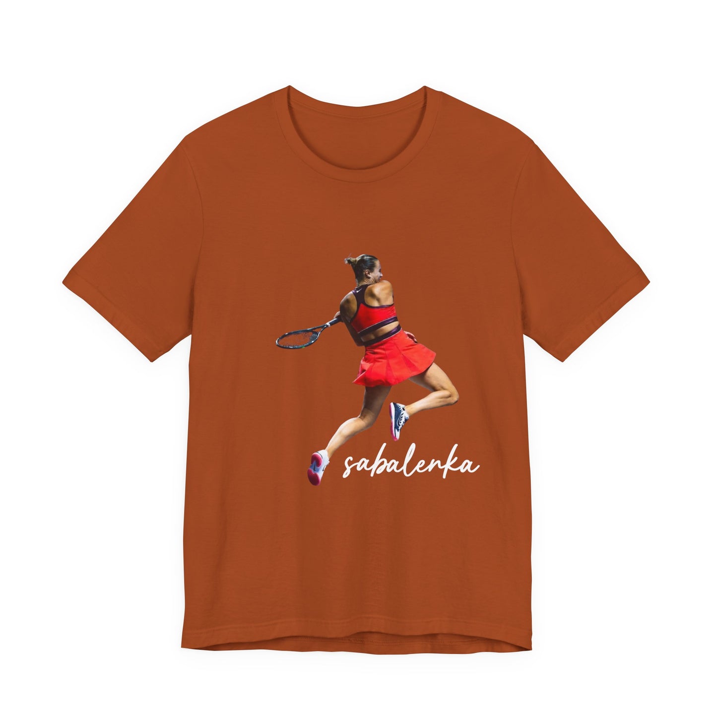 Tennis Player Sabalenka Graphic Tee — Women’s Red Dress Tennis Apparel