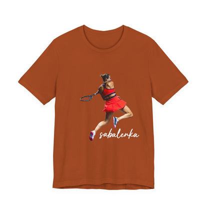 Tennis Player Sabalenka Graphic Tee — Women’s Red Dress Tennis Apparel