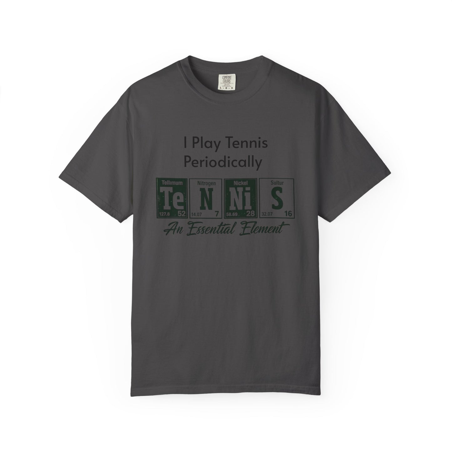 Tennis Periodically T‑Shirt — “An Essential Element” Chemistry Tennis Tee