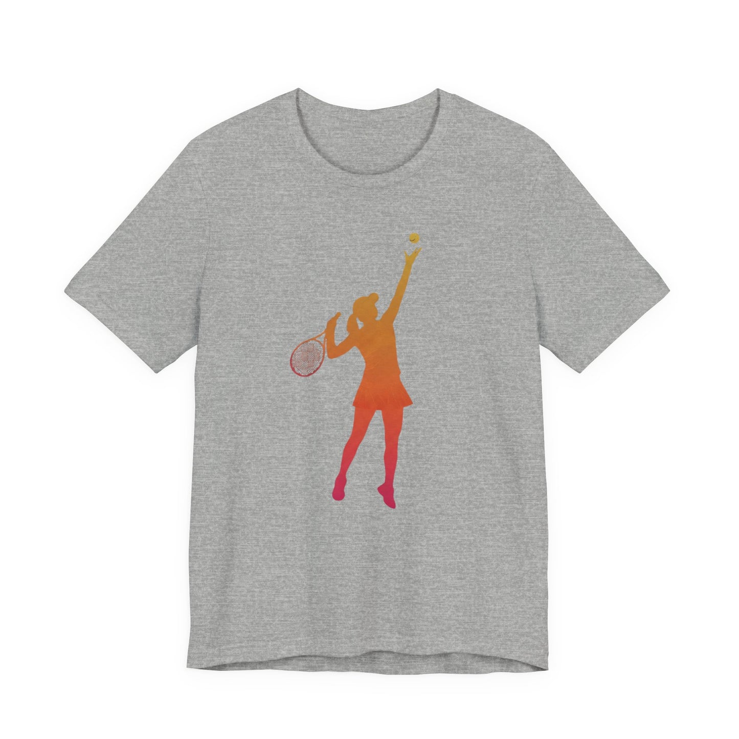 Tennis Serve Silhouette Tee — Gradient Female Tennis Player Graphic T‑Shirt