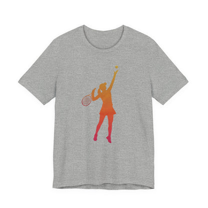 Tennis Serve Silhouette Tee — Gradient Female Tennis Player Graphic T‑Shirt