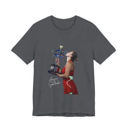 Tennis Champion Sabalenka — Woman Kissing Trophy Graphic T-Shirt