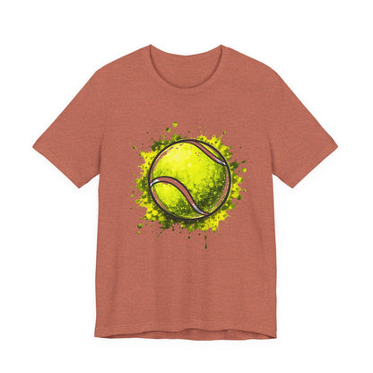Tennis Tee — Watercolor Ball & Cartoon Player Short Sleeve Shirt