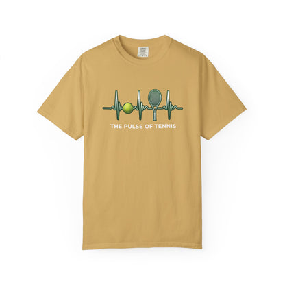 Tennis Heartbeat T‑Shirt — Tennis Ball & Racket ECG Design
