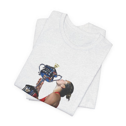 Tennis Champion Sabalenka — Woman Kissing Trophy Graphic T-Shirt