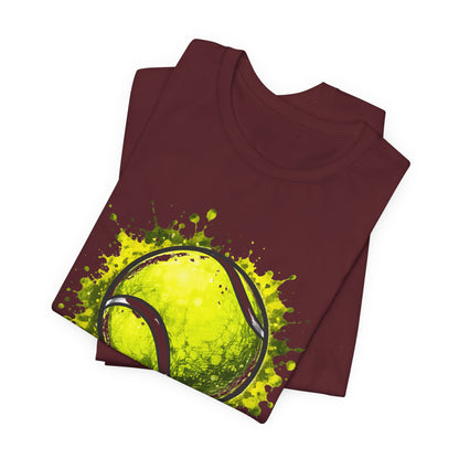 Tennis Tee — Watercolor Ball & Cartoon Player Short Sleeve Shirt