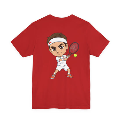 Tennis Tee — Watercolor Ball & Cartoon Player Short Sleeve Shirt