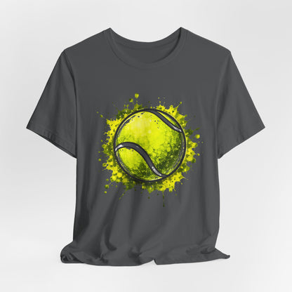 Tennis Tee — Watercolor Ball & Cartoon Player Short Sleeve Shirt