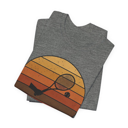 Retro Tennis Sunset Tee — Vintage Racket & Ball Graphic T‑Shirt